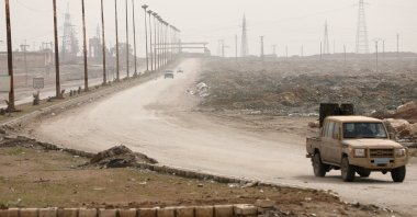 An SDF vehicle withdraws from the front lines, following an agreement between the Syrian government and the SDF in Hassakeh, Syria, Feb. 10, 2026. (Reuters Photo)