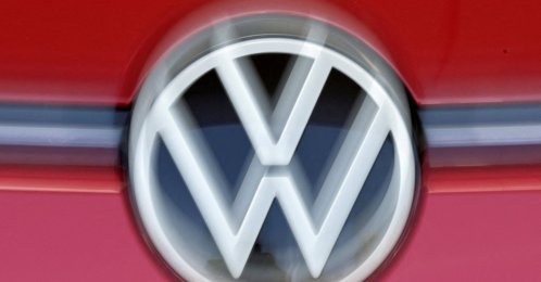 The VW logo is seen in the final inspection line of German carmaker Volkswagen's electric ID. 3 car, during a media tour, in Dresden, Germany, May 14, 2025. (Reuters Photo)