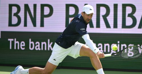 Serbia's Novak Djokovic hits a shot during his third-round match against Aleksandar Kovacevic of the United States at the BNP Paribas Open at the Indian Wells Tennis Garden, Indian Wells, U.S., March 9, 2026. (Reuters Photo)
.