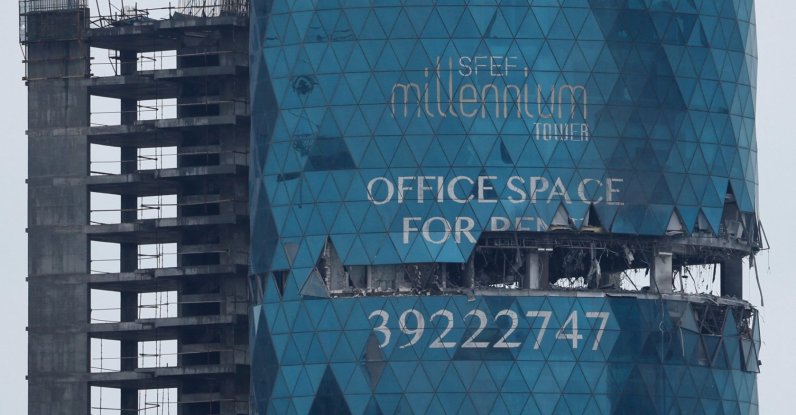 A building damaged in a reported Iranian drone strike, amid the U.S.-Israeli conflict with Iran, in Seef, Manama, Bahrain, March 10, 2026. (Reuters Photo)