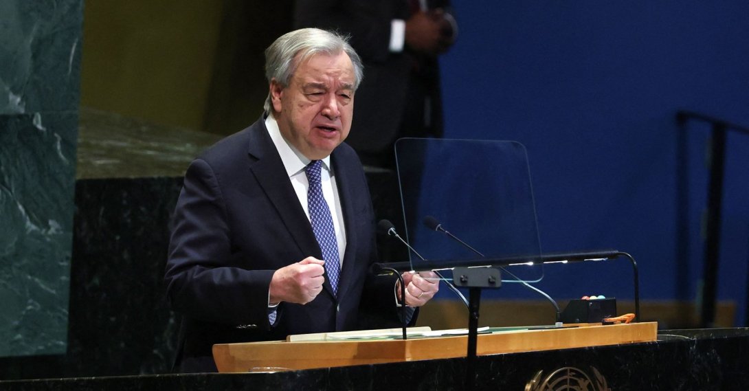 U.N. Secretary General Antonio Guterres speaks during an International Women's Day commemoration event at the United Nations headquarters in New York, March 9, 2026. (AFP Photo)