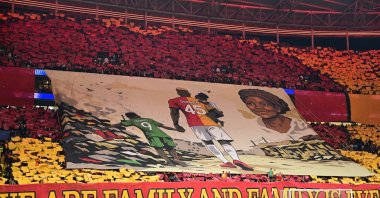 Galatasaray fans unveil a choreographed display in support of Victor Osimhen during the UEFA Champions League knockout round play-off first leg match against Liverpool at RAMS Park, Istanbul, Türkiye, March 10, 2026. (AA Photo)
