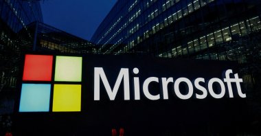 A Microsoft logo at the Microsoft offices, Issy-les-Moulineaux, Paris, France, March 25, 2024. (Reuters Photo)