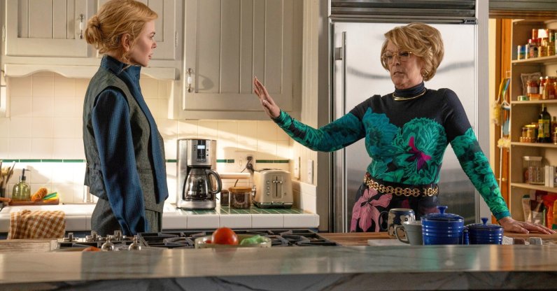 This image released by Prime shows Nicole Kidman (L) and Jamie Lee Curtis in a scene from "Scarpetta." (AP Photo)