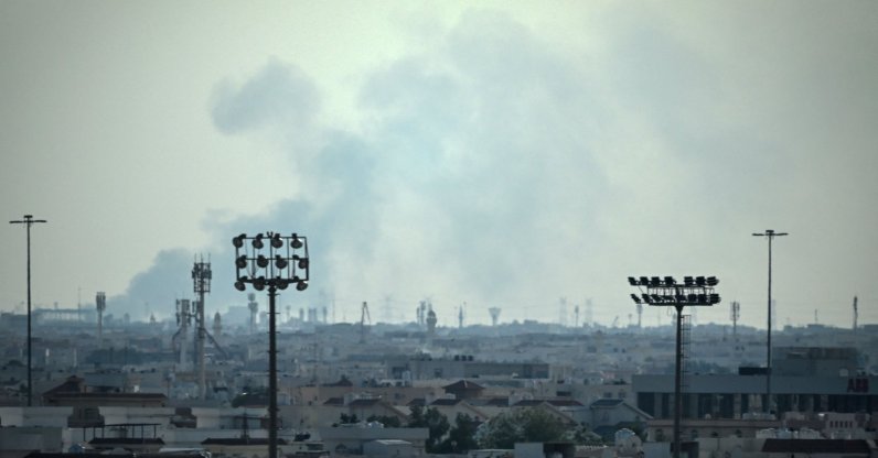 Smoke rises from an area in the direction of Al Udeid Air Base, which houses the Qatar Emiri Air Force and foreign forces including the U.S., following a reported Iranian strike, in Doha, Qatar, Feb. 28, 2026. (AFP Photo)