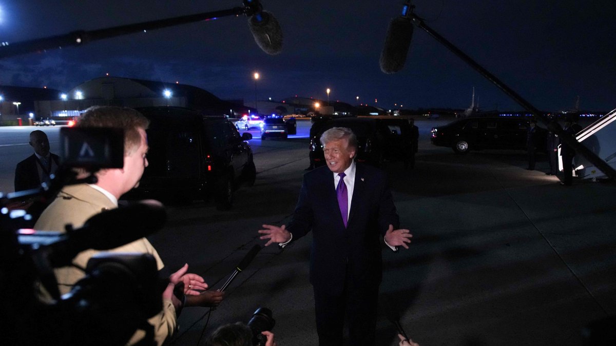 U.S. President Donald Trump speaks to the press after landing on Air Force One, Joint Base Andrews, Maryland, U.S., March 11, 2026. (AFP Photo)