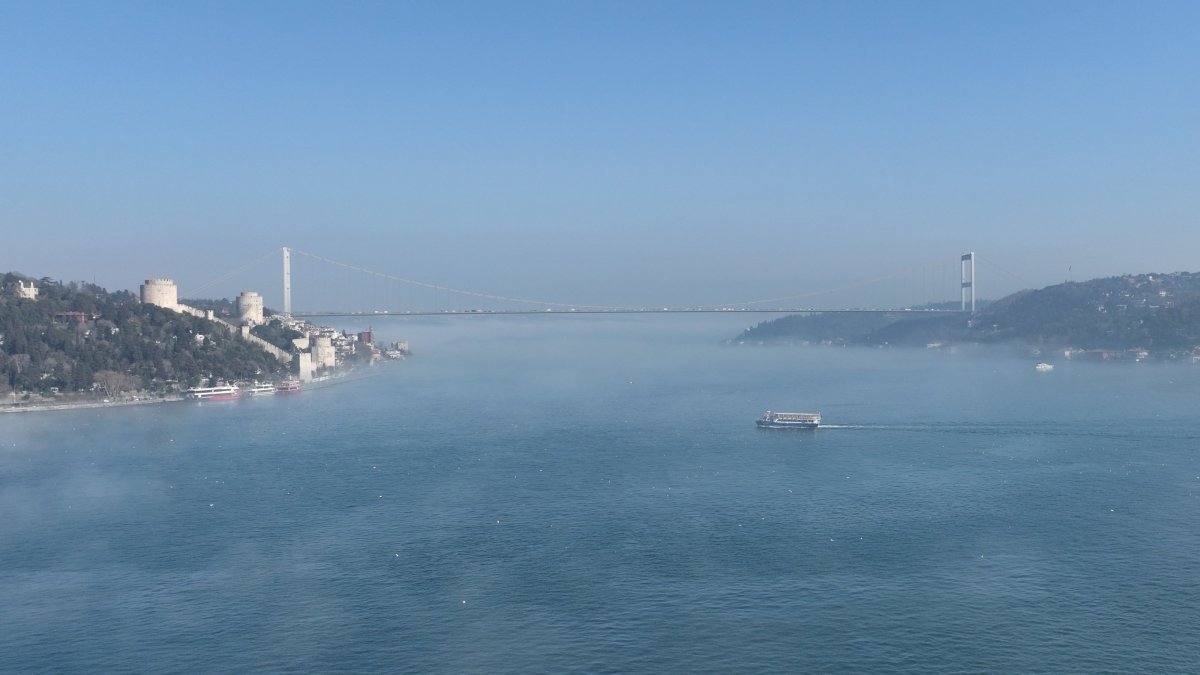 Morning fog blankets the Fatih Sultan Mehmet Bridge and surrounding areas over the Bosporus, Istanbul, Türkiye, March 4, 2026. (AA Photo)