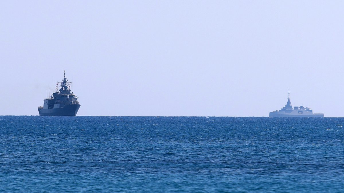 The Greek Navy's frigates Psara and Kimon are deployed off the port of Limassol, Greek Cypriot administration, March 4, 2026. (EPA Photo)