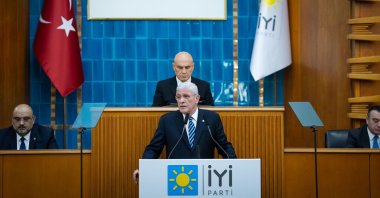 Good Party leader Müsavat Dervişoğlu delivers a speech during his party’s parliamentary group meeting at the Turkish Grand National Assembly, Ankara, Türkiye, March 11, 2026. (AA Photo)