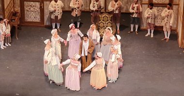 A scene from "The Marriage of Figaro," staged by members of the Izmir State Opera and Ballet, Izmir, western Türkiye, March 5, 2026. (Photo by Mehmet Rıza)