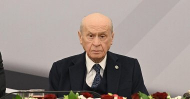 Nationalist Movement Party (MHP) leader Devlet Bahçeli delivers remarks during an iftar program attended by members of the party’s Central Executive Board (MYK), Central Disciplinary Board (MDK) and lawmakers at ATO Congresium in Ankara, Türkiye, March 12, 2026. (AA Photo)