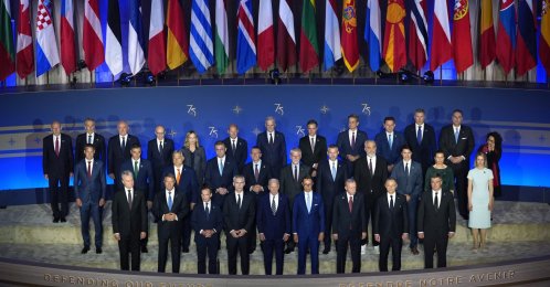 NATO leaders pose for a family photo on the 75th anniversary of NATO at the Andrew W. Mellon Auditorium, Washington, U.S., July 9, 2024. (AP Photo)