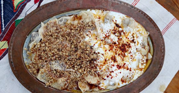 A plate of Sinop mantı displayed on a table, Sinop, northern Türkiye, Aug. 13, 2025. (AA Photo)