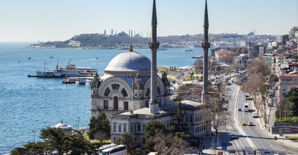 Dolmabahçe Mosque stands along the Bosporus shore, Istanbul, Türkiye, March 12, 2026. (AA Photo)