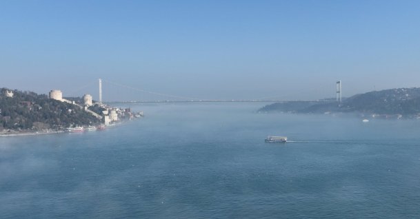 Morning fog blankets the Fatih Sultan Mehmet Bridge and surrounding areas over the Bosporus, Istanbul, Türkiye, March 4, 2026. (AA Photo)