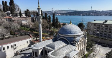 Drone footage shows Küçük Mecidiye Mosque along the Bosporus shoreline in Beşiktaş, Istanbul, Türkiye, March 10, 2026. (AA Photo) 