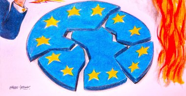 "Iran may indeed become the ultimate litmus test. Not simply for the Iranian regime, but for the cohesion of the West itself." (Illustration by Erhan Yalvaç)