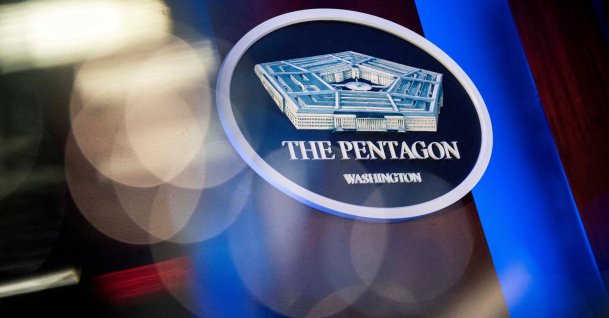 The Pentagon logo is seen behind the podium in the briefing room at the Pentagon, Arlington, Virginia, U.S., Jan. 8, 2020. (Reuters Photo)