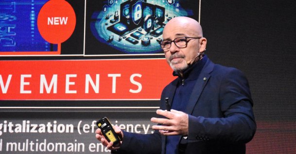 Leonardo Chief Executive Officer Roberto Cingolani delivers a presentation on the company’s 2026 industrial plan, Rome, Italy, March 12, 2026. (AA Photo)