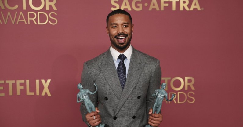 Michael B. Jordan poses with the Outstanding Performance by a Male Actor in a Leading Role award and the Outstanding Performance by a Cast in a Motion Picture award for "Sinners" during the Actor Awards, in Los Angeles, California, U.S., March 1, 2026. (Reuters Photo)