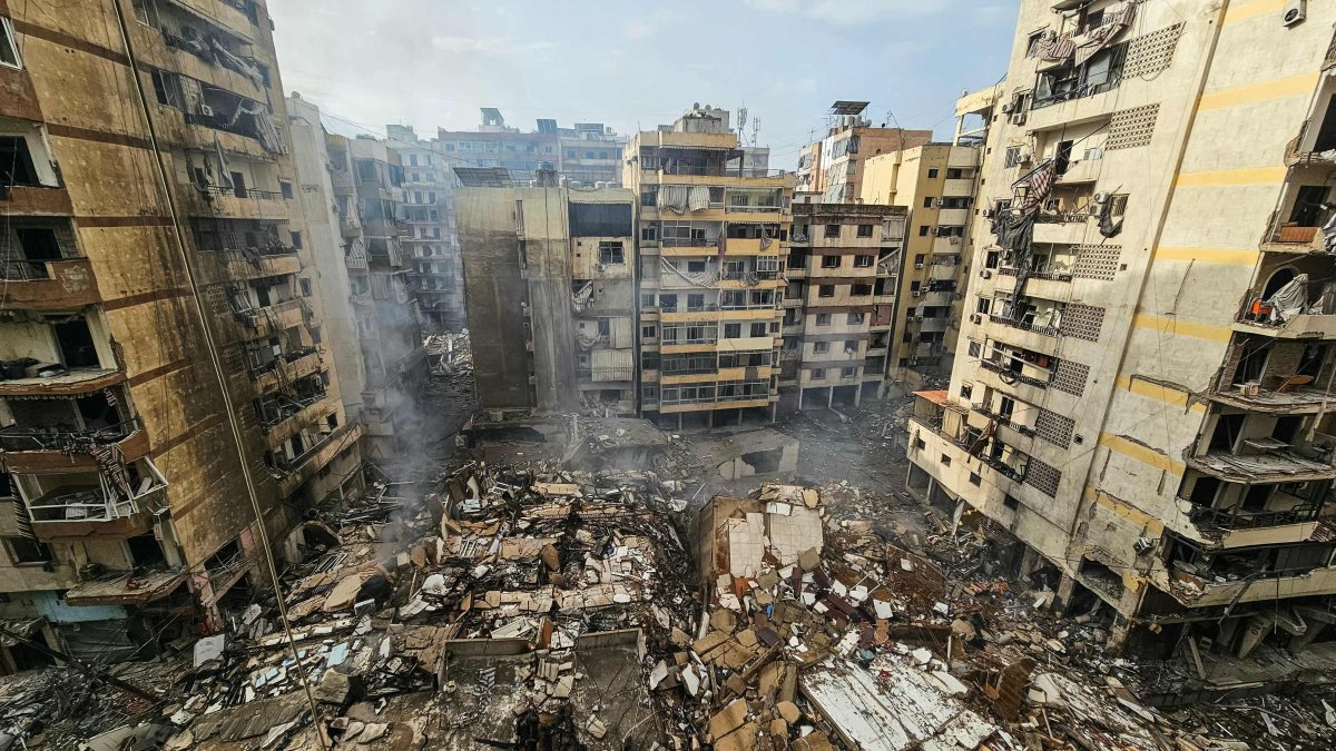 A photograph shows the site of an overnight Israeli airstrike that targeted the Haret Hreik neighborhood in southern suburbs of Beirut, Lebanon, March 14, 2026. (AFP Photo)