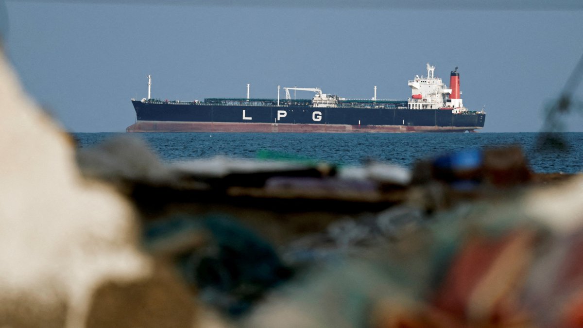 An LPG gas tanker at anchor as traffic is down in the Strait of Hormuz, amid the U.S.-Israeli conflict with Iran, in Shinas, Oman, March 11, 2026. (Reuters Photo)