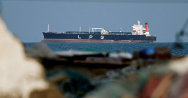 An LPG gas tanker at anchor as traffic is down in the Strait of Hormuz, amid the U.S.-Israeli conflict with Iran, in Shinas, Oman, March 11, 2026. (Reuters Photo)