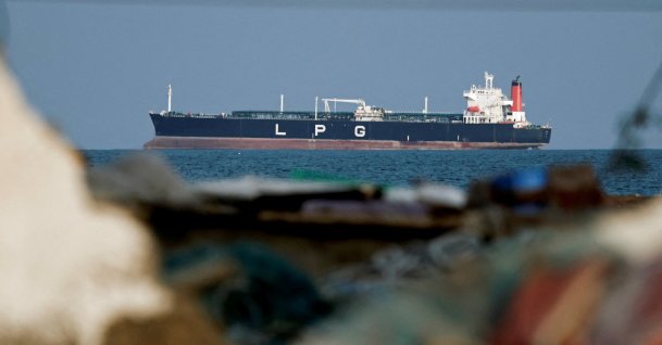 An LPG gas tanker at anchor as traffic is down in the Strait of Hormuz, amid the U.S.-Israeli conflict with Iran, in Shinas, Oman, March 11, 2026. (Reuters Photo)