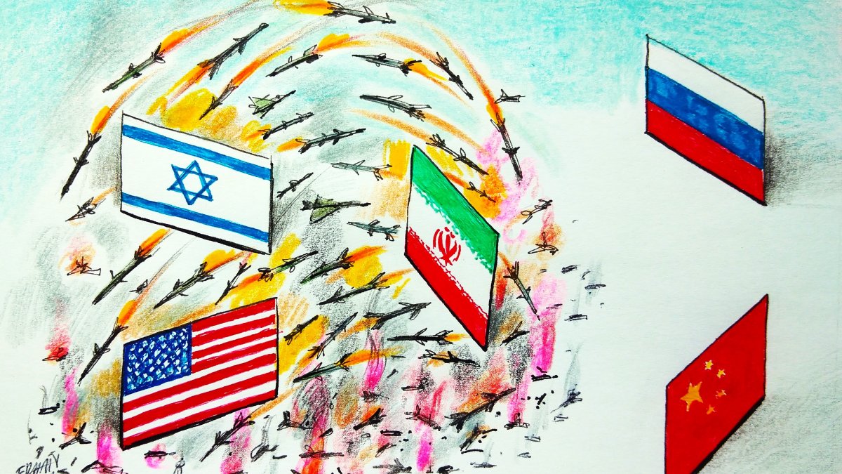 "If internal political changes were to occur in Iran as a result of conflict or instability, neither Moscow nor Beijing would necessarily remain tied to a specific political leadership in Tehran." (Illustration by Erhan Yalvaç)