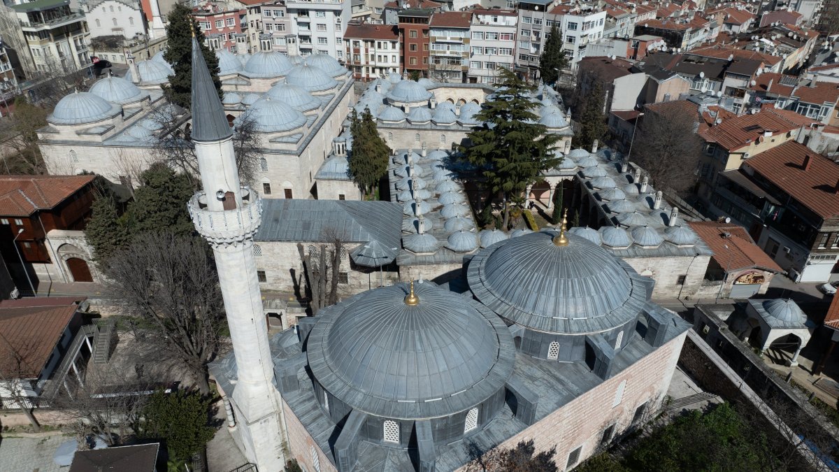 Aerial view of Haseki Hürrem Sultan Mosque and its complex, Istanbul, Türkiye, March 11, 2026. (AA Photo)