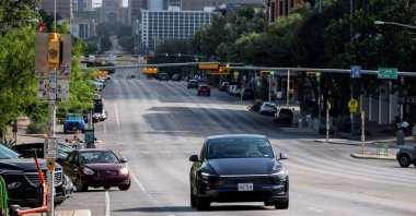 A Tesla robotaxi drives on the street along South Congress Avenue in Austin, Texas, U.S., June 22, 2025. (Reuters Photo)