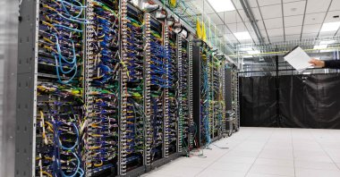 Wires from Amazon Web Services Trainium3 UltraServers are seen at a QA lab in Austin, Texas, U.S., Feb. 3, 2026. (AFP Photo)