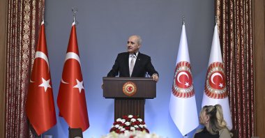 Parliament Speaker Numan Kurtulmuş speaks at an event at Parliament, Ankara, Türkiye, March 12, 2026. (AA Photo)