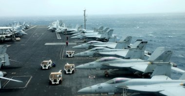 F/A-18F aircrafts are seen on the deck of USS Abraham Lincoln in the Gulf of Oman near the Strait of Hormuz, July 15, 2019. (Reuters Photo)