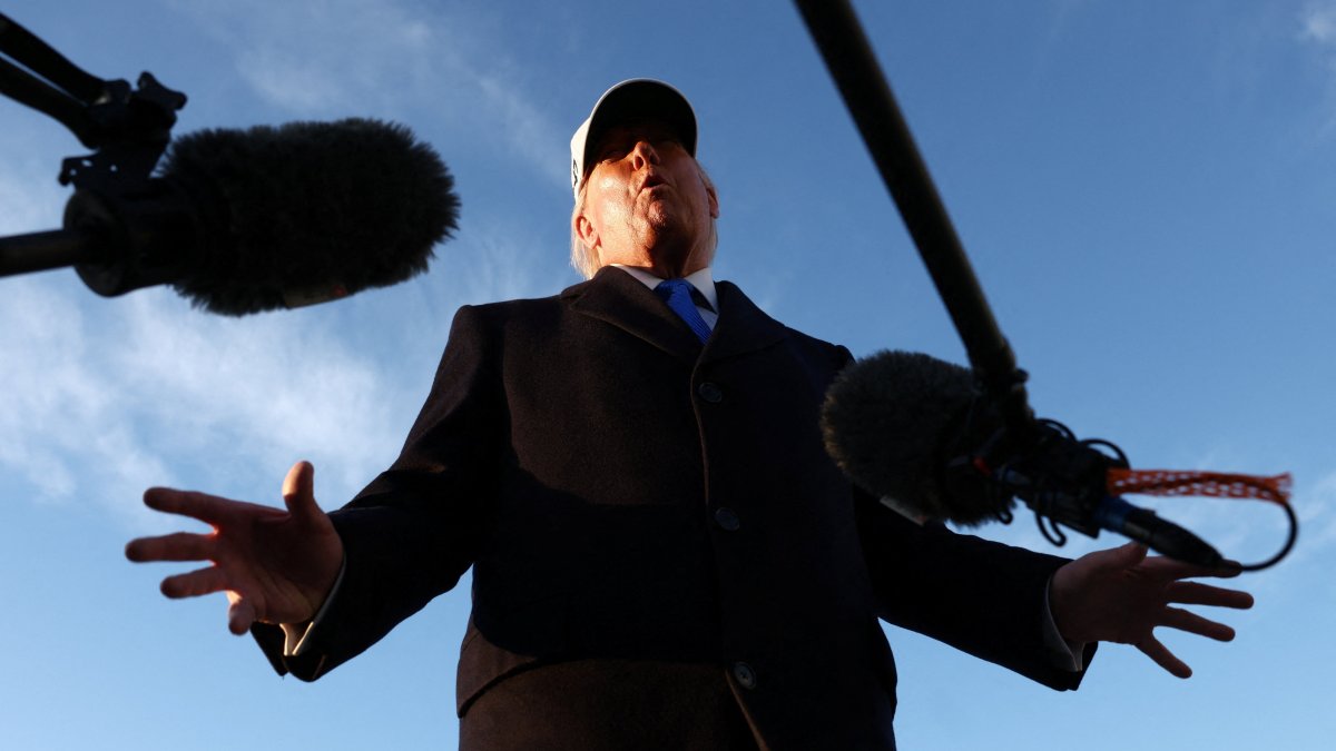 U.S. President Donald Trump speaks to the media before boarding Air Force One at Joint Base Andrews, Maryland, U.S., March 13, 2026. (Reuters Photo)