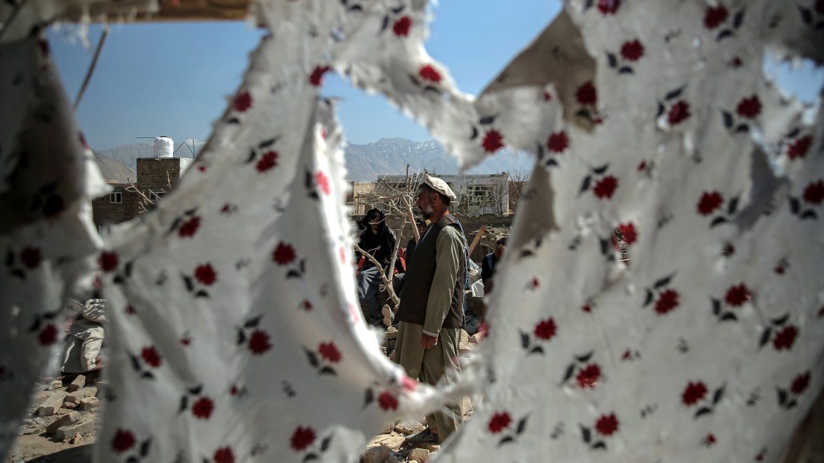 A man surveys the damage following alleged Pakistani airstrikes in Kabul, Afghanistan, March 14, 2026. (EPA Photo)