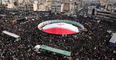 Iranians attend the funeral of Iran's Revolutionary Guards Corps (IRGC) commanders, army commanders and others killed in the early days of the U.S. and Israeli strikes on Iran, Enghelab Square, Tehran, Iran, March 11, 2026. (AFP Photo)