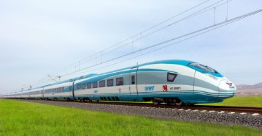 A high-speed train traveling toward Ankara, Türkiye, March 16, 2026. (AA Photo)