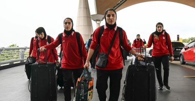 Members of Iran's women's football team arrive at the Kuala Lumpur International Airport, Sepang, Malaysia, March 16, 2026. (AFP Photo)