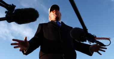 U.S. President Donald Trump speaks to the media before boarding Air Force One at Joint Base Andrews, Maryland, U.S., March 13, 2026. (Reuters Photo)