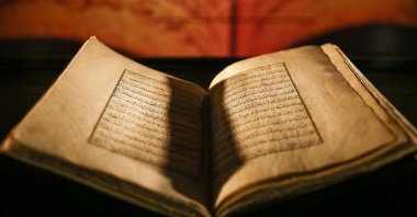 The rare Dede Korkut manuscript on display at the Muradiye Manuscripts Museum, Bursa, Türkiye, March 11, 2026. (AA Photo)