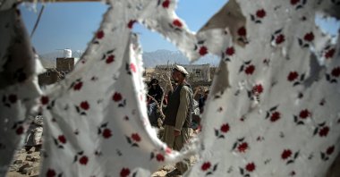 A man surveys the damage following alleged Pakistani airstrikes in Kabul, Afghanistan, March 14, 2026. (EPA Photo)