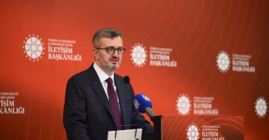 Communications Director Burhanettin Duran speaks at an event with journalists in Istanbul, March 14, 2026. (AA Photo)