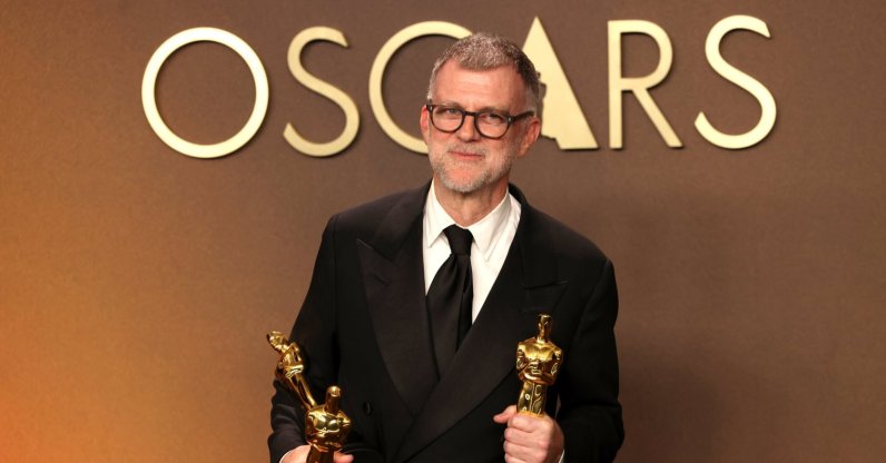 Paul Thomas Anderson, winner of the Best Adapted Screenplay, Best Director and Best Picture Awards for “One Battle After Another” poses in the press room at the 98th annual Academy Awards, Los Angeles, California, U.S., March 15, 2026. (EPA Photo)