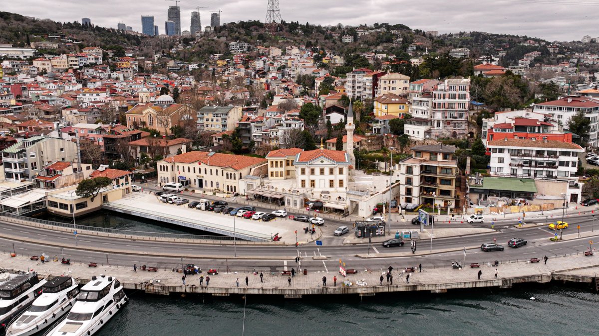 Aerial view of Tevfikiye Mosque with its rectangular plan overlooking the Bosporus, Istanbul, Türkiye, March 12, 2026. (AA Photo)