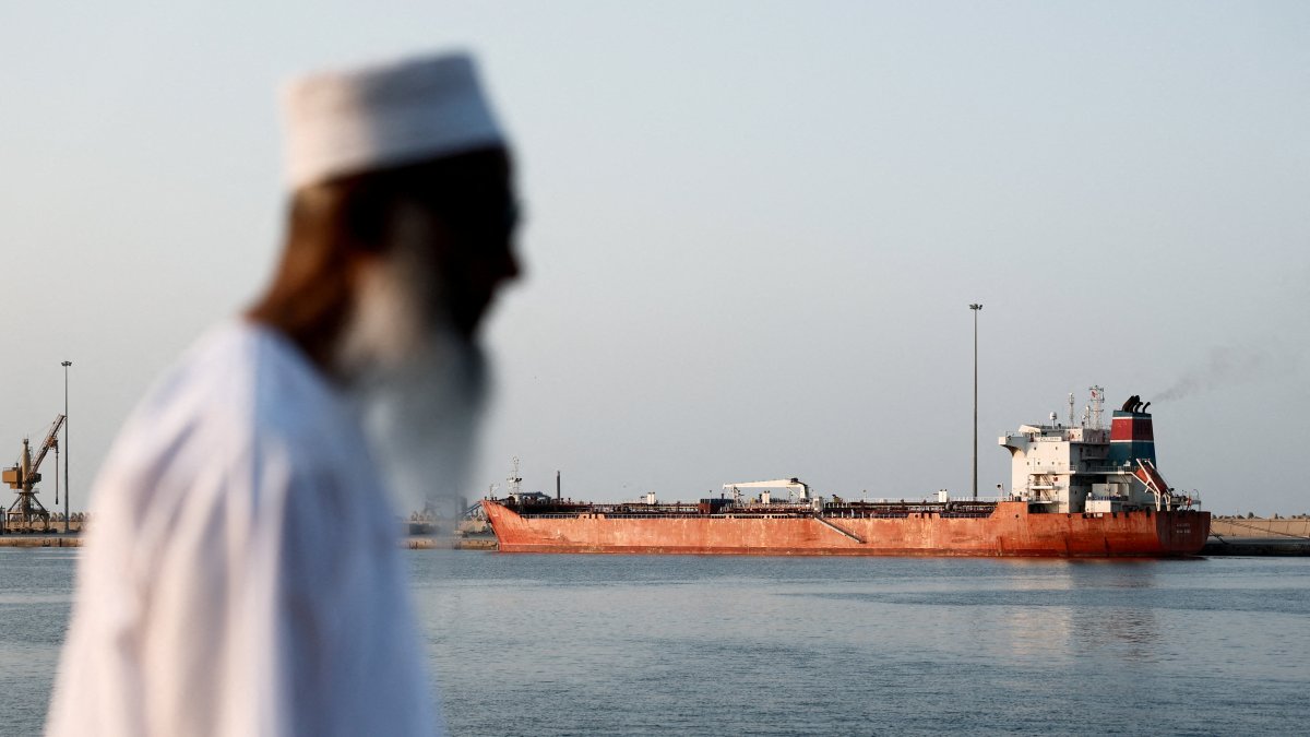 A tanker sits anchored in the Port Sultan Qaboos as the traffic is down in the Strait of Hormuz, amid the U.S.-Israeli conflict with Iran, Muscat, Oman, March 12, 2026. (Reuters Photo)