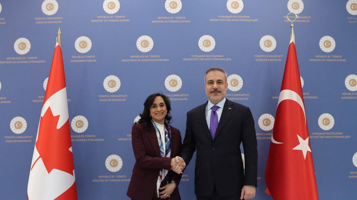 Foreign Minister Hakan Fidan and Canadian Counterpart Anita Anand shake hands as they meet in Ankara, March 17, 2026. (AA Photo)