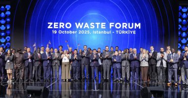 Delegates and participants pose for a group photo at the conclusion of the first Global Zero Waste Forum, Istanbul, Türkiye, Oct. 19, 2025. (AA Photo)