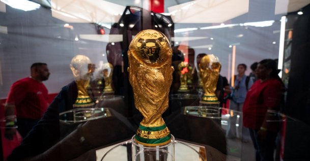 The FIFA World Cup trophy is displayed at BBVA Stadium, Monterrey, Mexico, March 14, 2026. (EPA Photo)