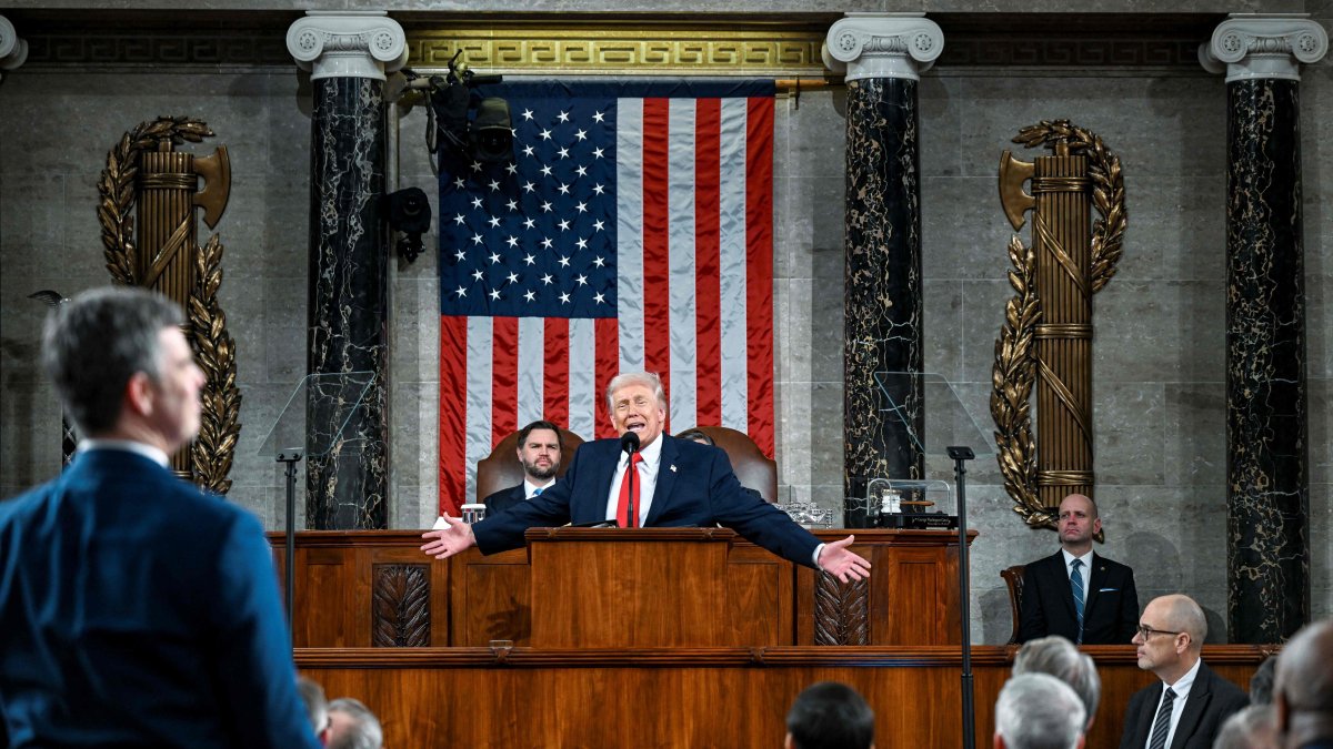 U.S. President Donald Trump delivers the first State of the Union address of his second term to a joint session of Congress in the House Chamber of the United States Capitol,  Washington, U.S., Feb. 24, 2026. (AFP Photo)